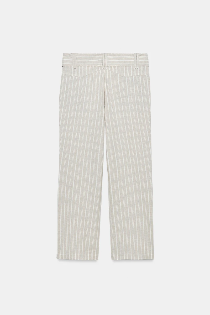 STRIPED BELTED LINEN PANTS