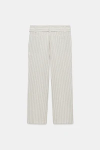 STRIPED BELTED LINEN PANTS