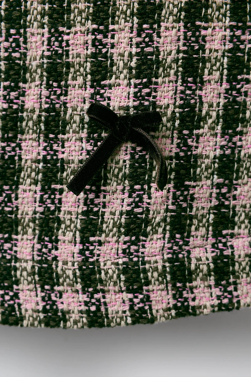 PLAID VELVET BOW PINAFORE DRESS