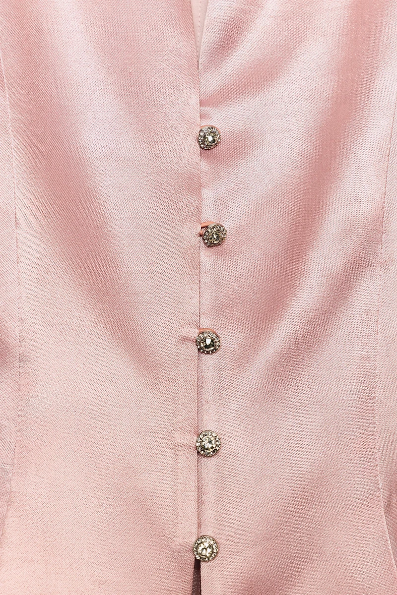 JEWEL BUTTON SATIN EFFECT TOP