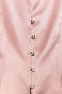 JEWEL BUTTON SATIN EFFECT TOP