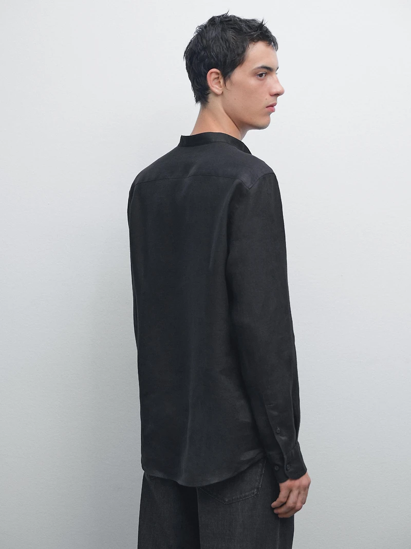 100% linen stand collar shirt
