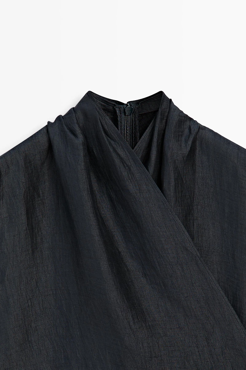 Linen blend sleeveless crossover top