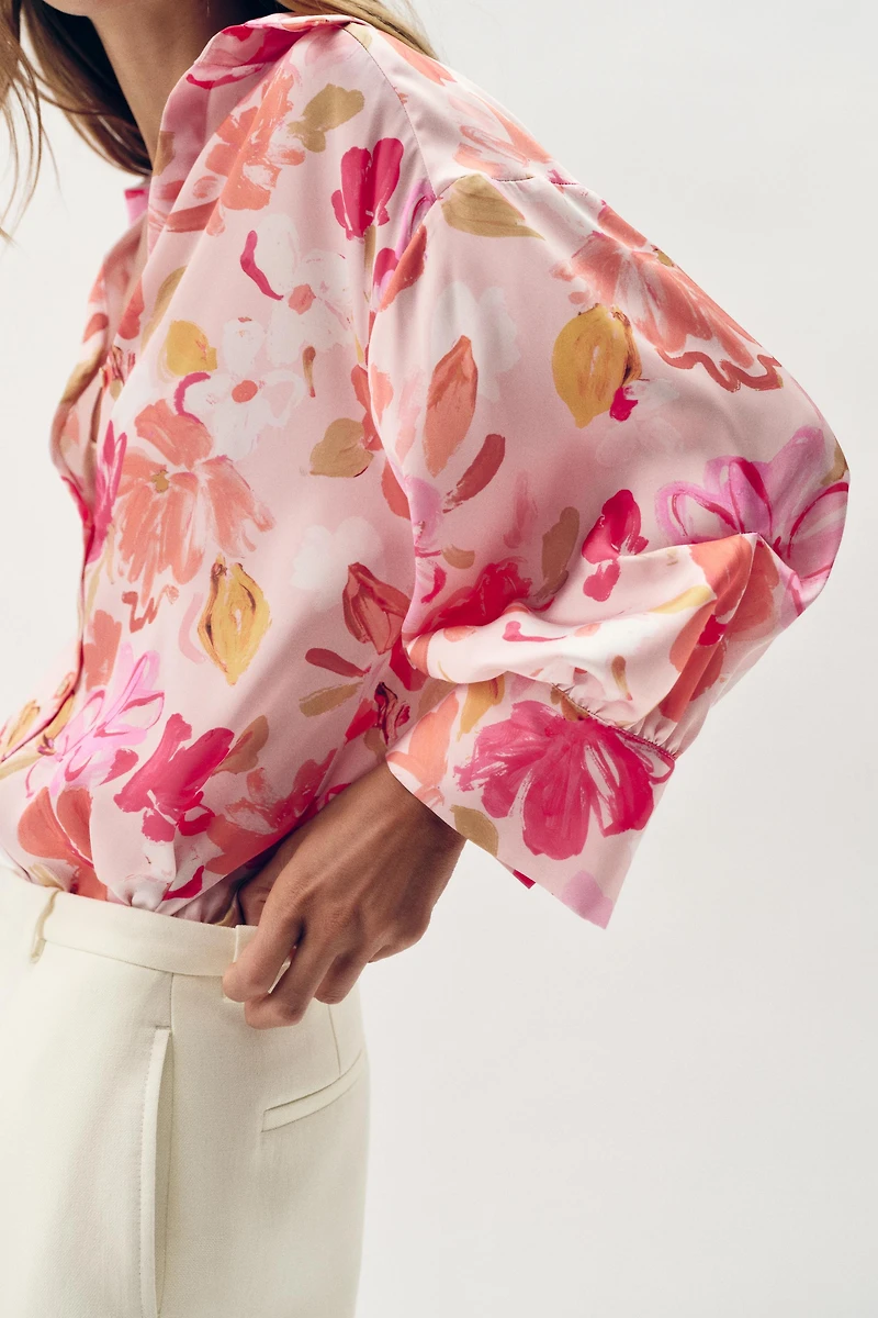 FLORAL PRINT SATIN EFFECT SHIRT
