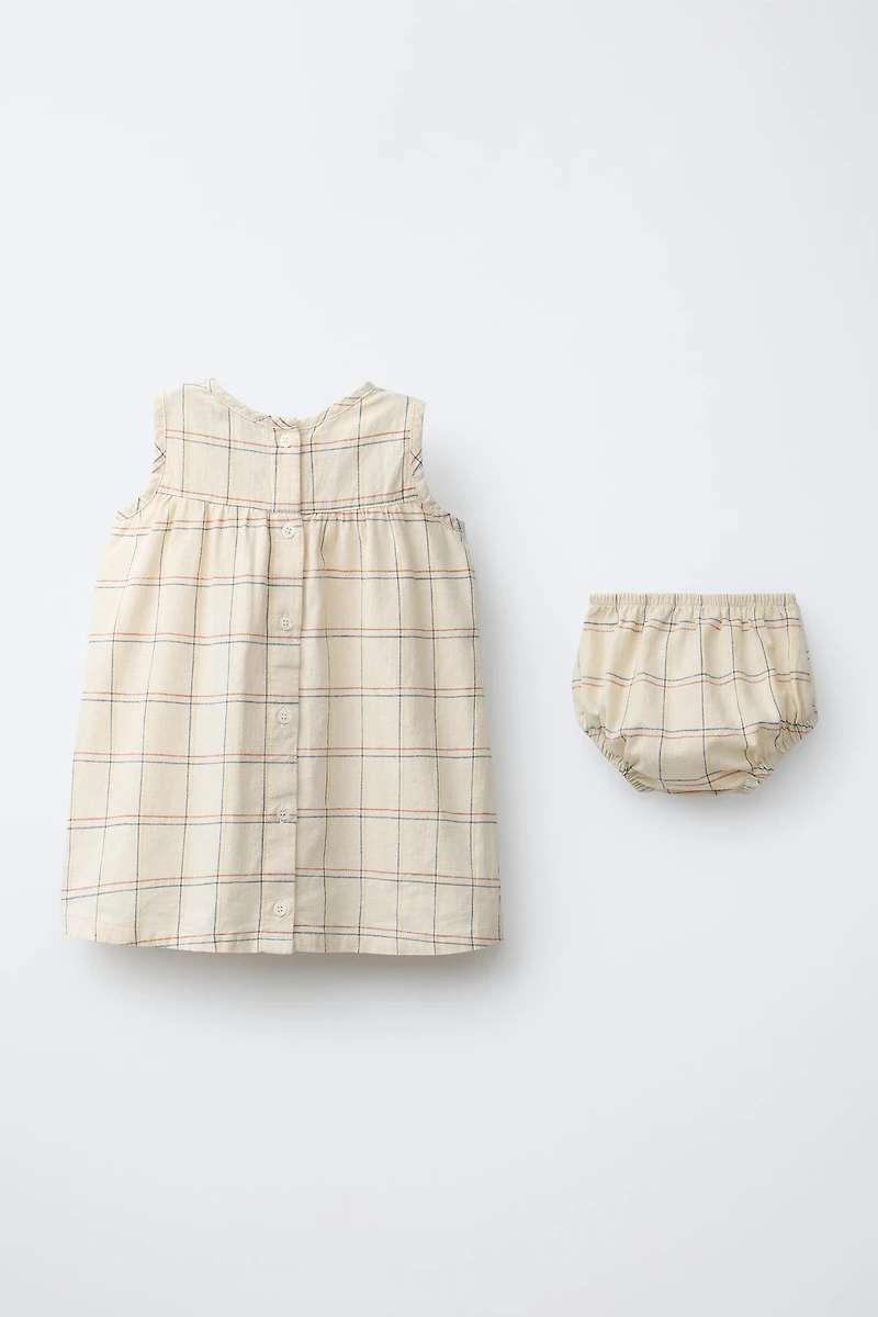 EMBROIDERED PLAID DRESS AND PANTY SET