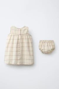 EMBROIDERED PLAID DRESS AND PANTY SET