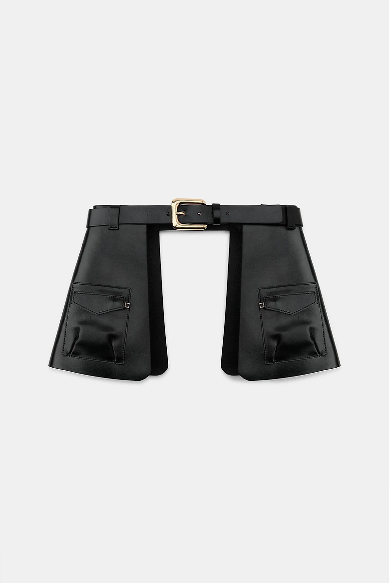 100% LEATHER SKIRT BELT WITH POCKETS