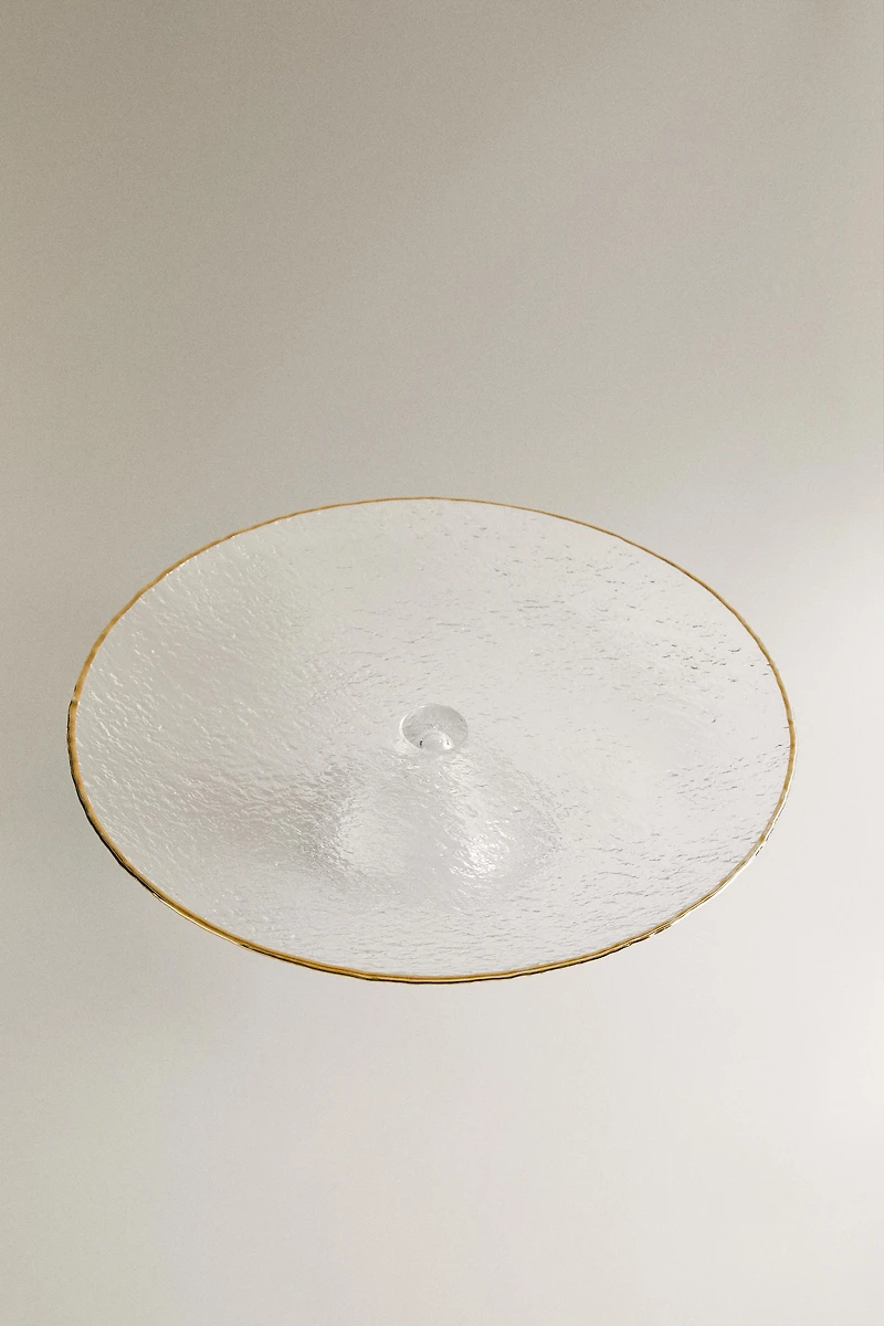 RAISED GLASS SERVING DISH WITH GOLD RIM