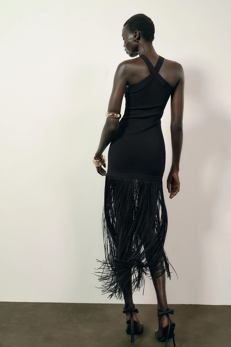 LONG STRETCH FRINGE DRESS