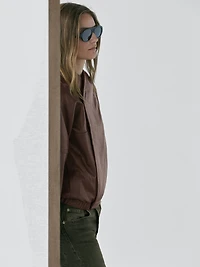 Asymmetric nappa leather bomber jacket