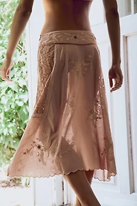 BEADED FLORAL EMBROIDERED MIDI SKIRT