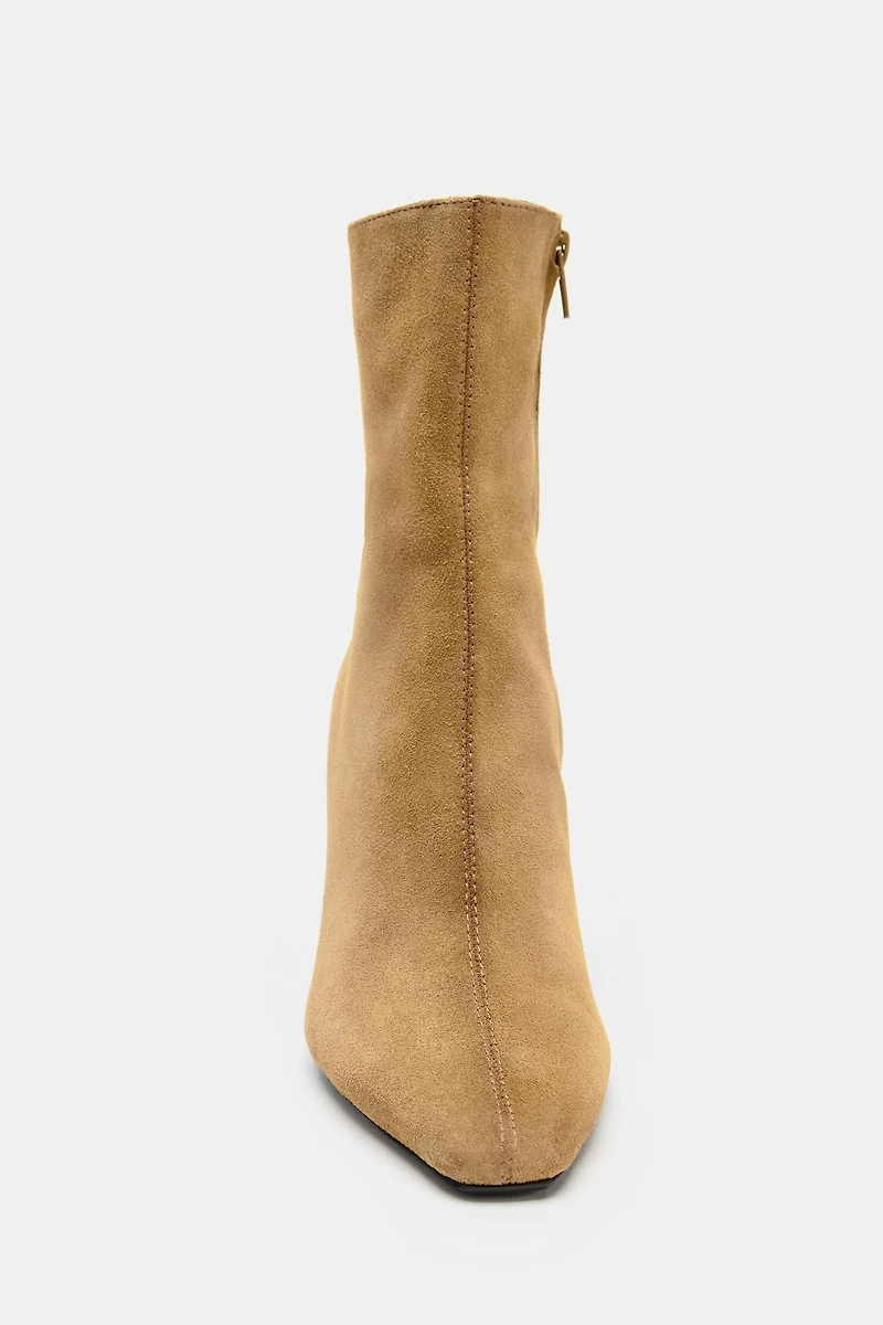 SPLIT LEATHER STILETTO HEEL ANKLE BOOTS