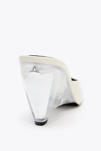 TRANSPARENT WEDGE LEATHER MULES