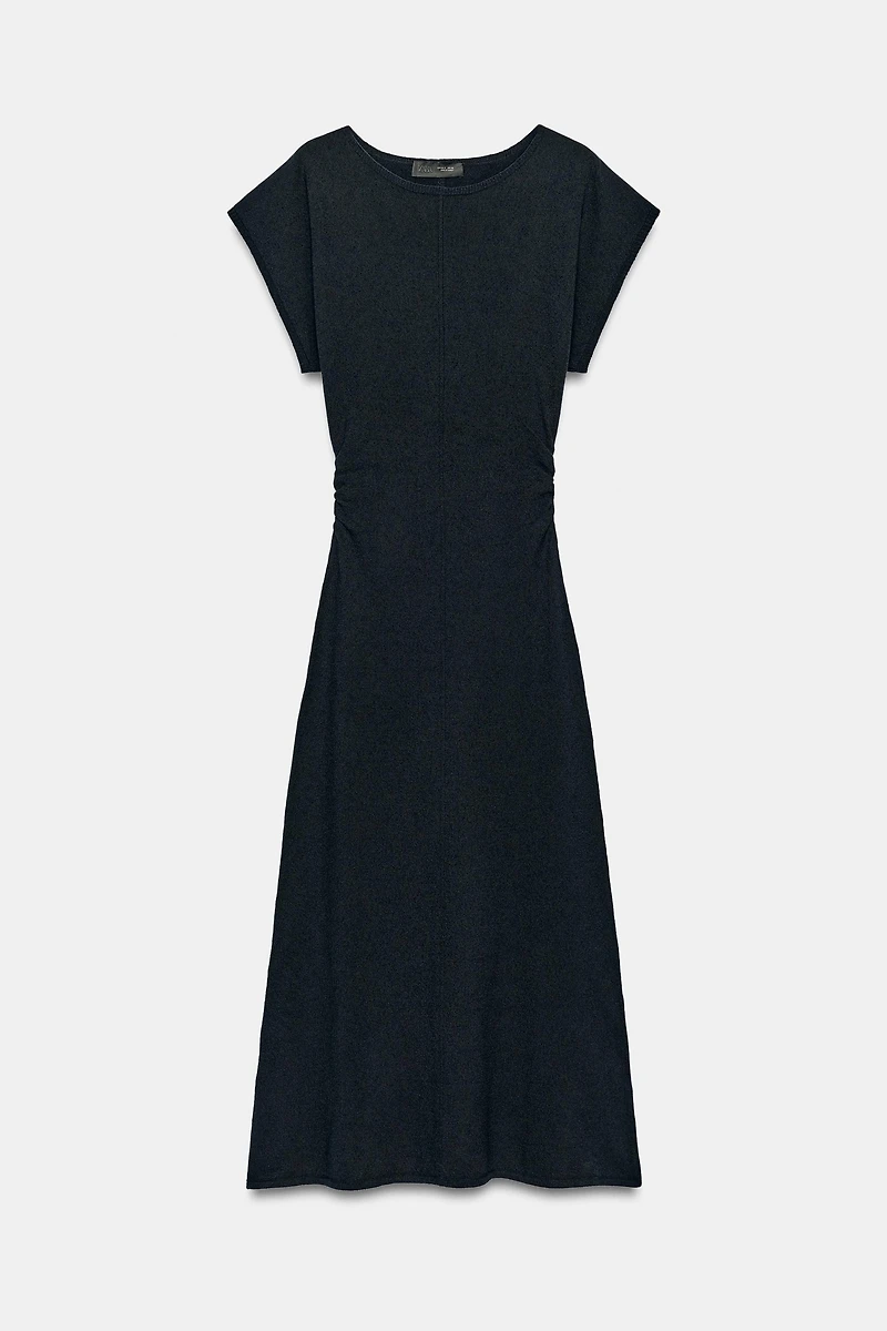 LONG KNIT DRESS WITH SIDE RUCHING