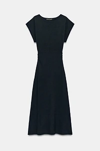 LONG KNIT DRESS WITH SIDE RUCHING