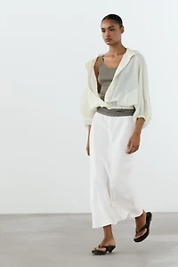 100% linen midi skirt with elasticated waistband