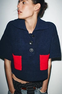 SHORT SLEEVE KNIT SWEATER
