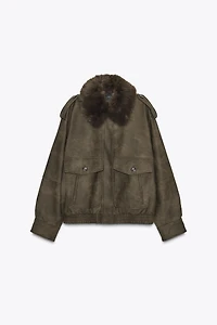 REMOVABLE COLLAR FAUX SUEDE JACKET