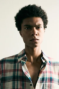 RELAXED FIT TEXTURED PLAID SHIRT