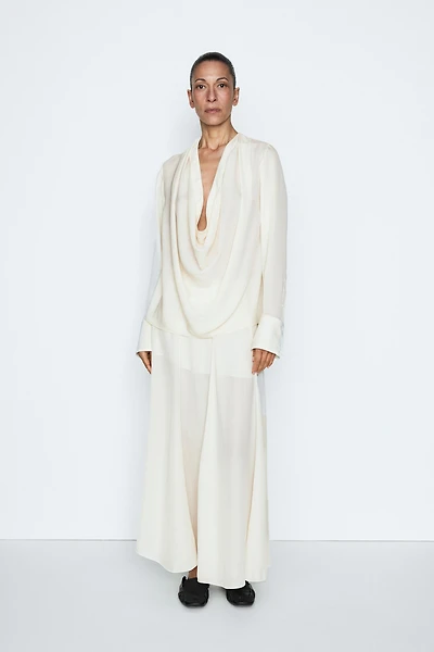 Flowing 100% silk midi skirt with seams - STUDIO