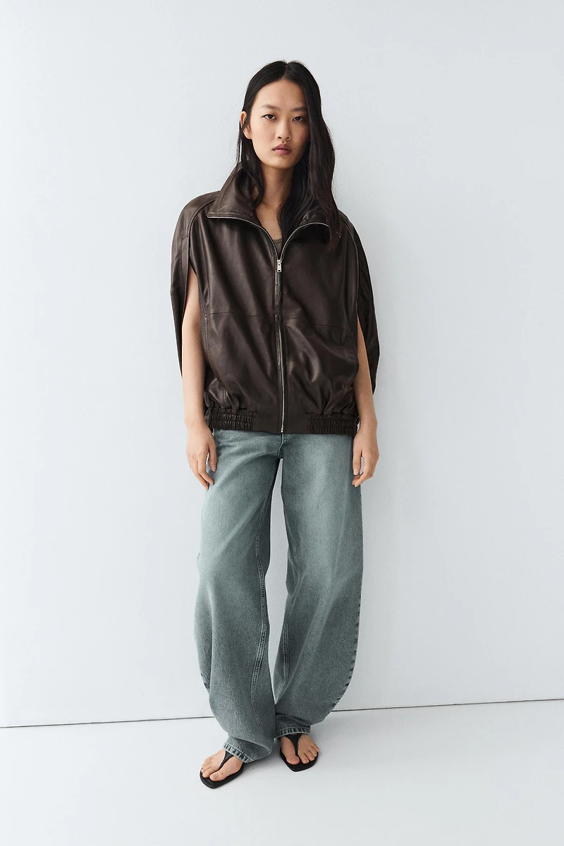Veste bomber sans manches en cuir nappa