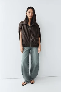 Veste bomber sans manches en cuir nappa