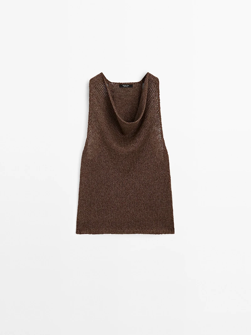 Linen blend knit halter top