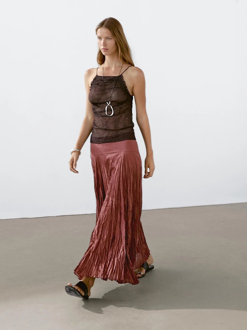 Long 100% cotton pleated skirt