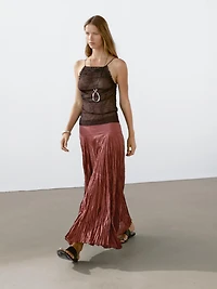 Long 100% cotton pleated skirt