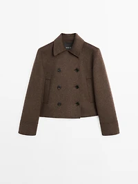 Short double-breasted wool blend coat