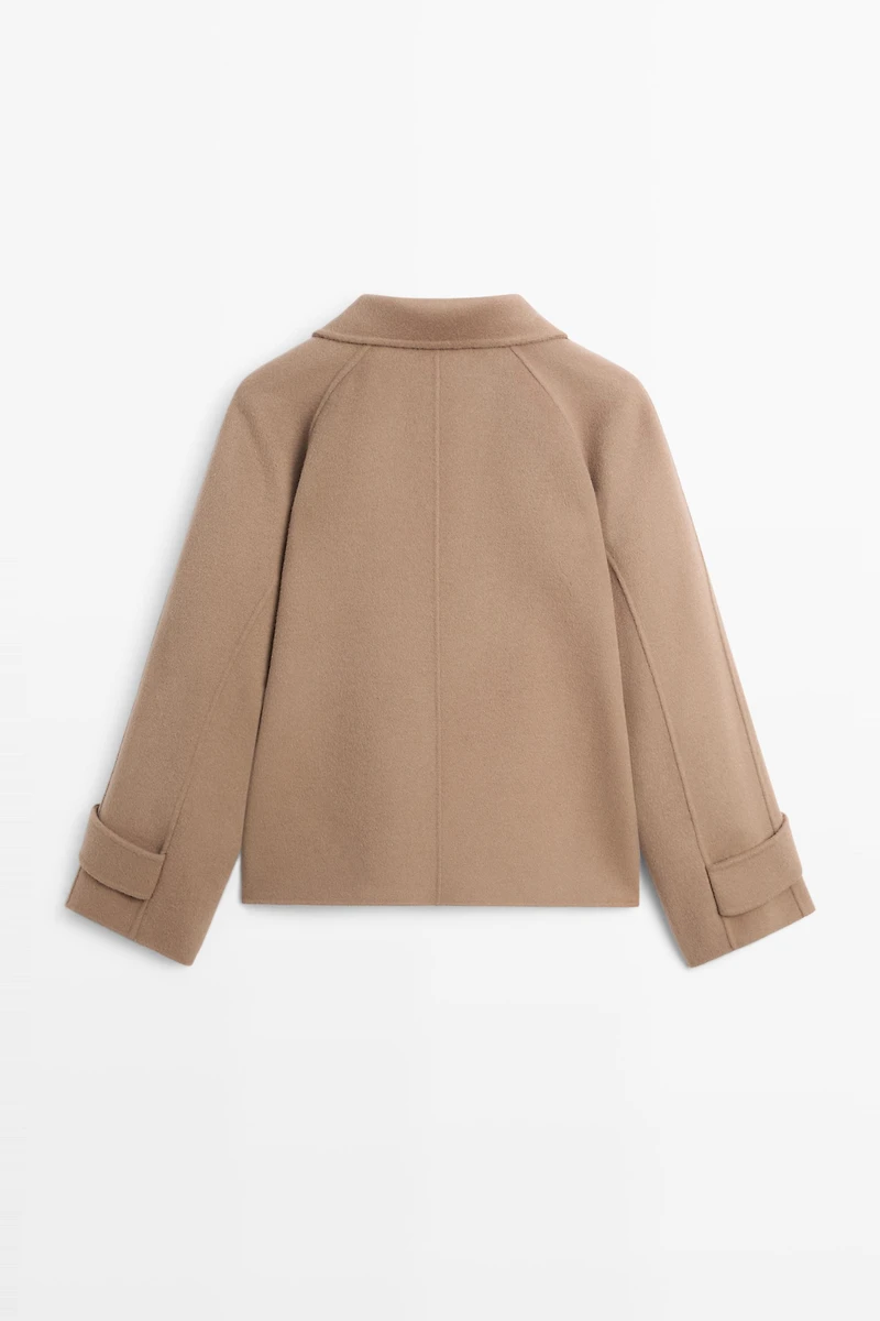 Manteau court col montant en mélange de laine