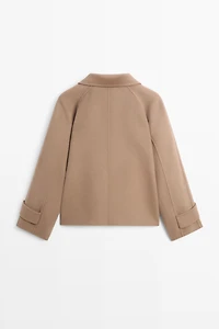 Manteau court col montant en mélange de laine