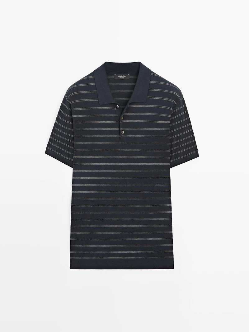 Cotton blend knit polo shirt with striped detail