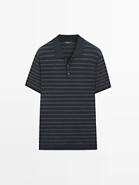 Cotton blend knit polo shirt with striped detail