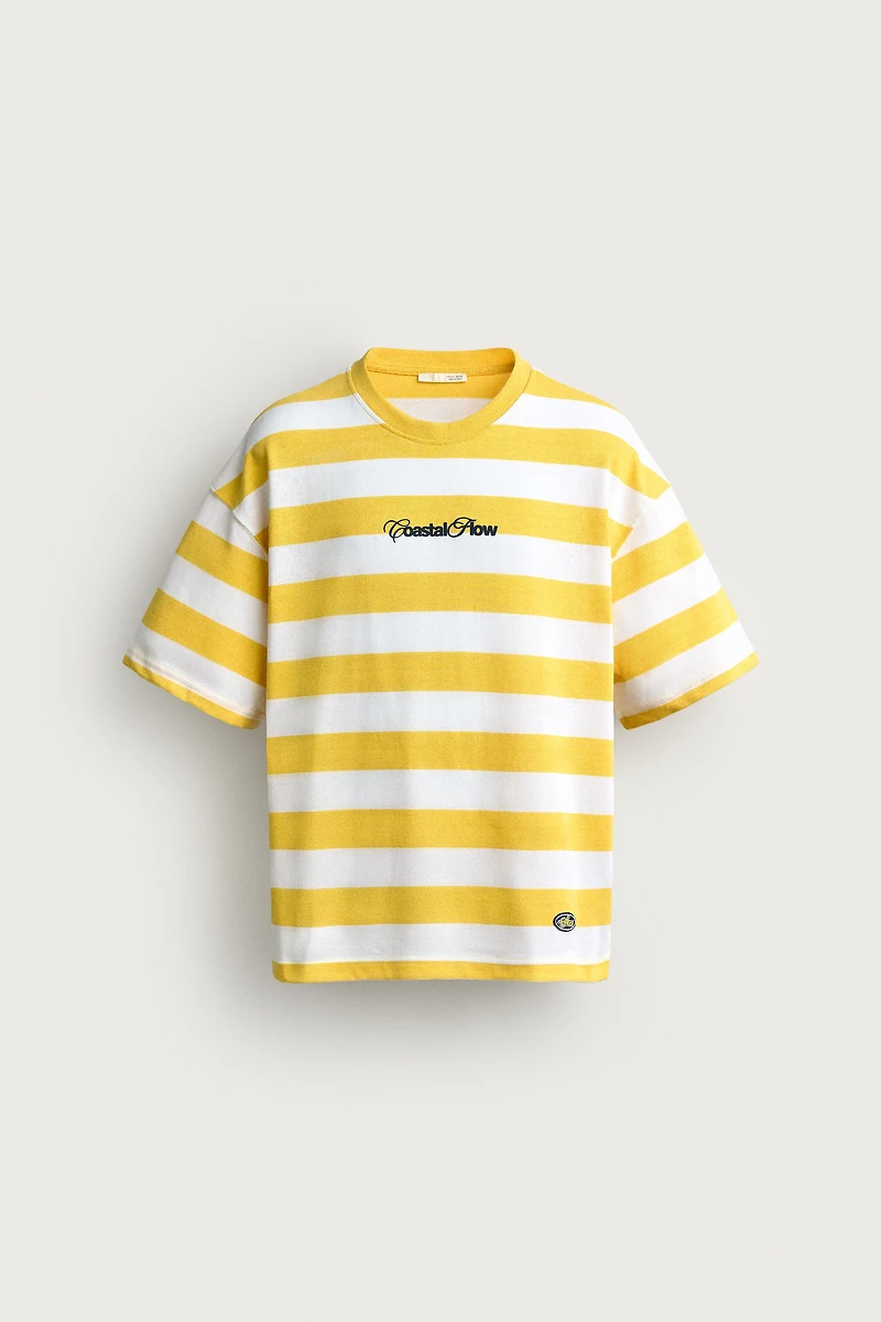 RELAXED FIT STRIPED TEXT T-SHIRT