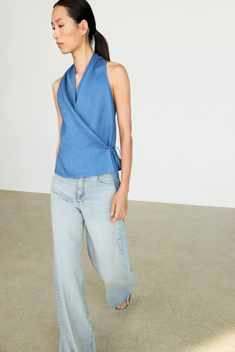 100% linen crossover halter top