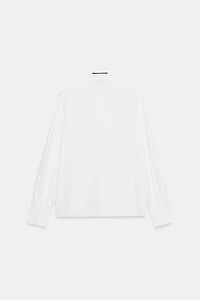 CONTRAST TIE RUFFLE BLOUSE