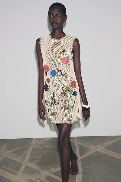 CROCHET DRESS WITH FLORAL EMBROIDERY ZW COLLECTION