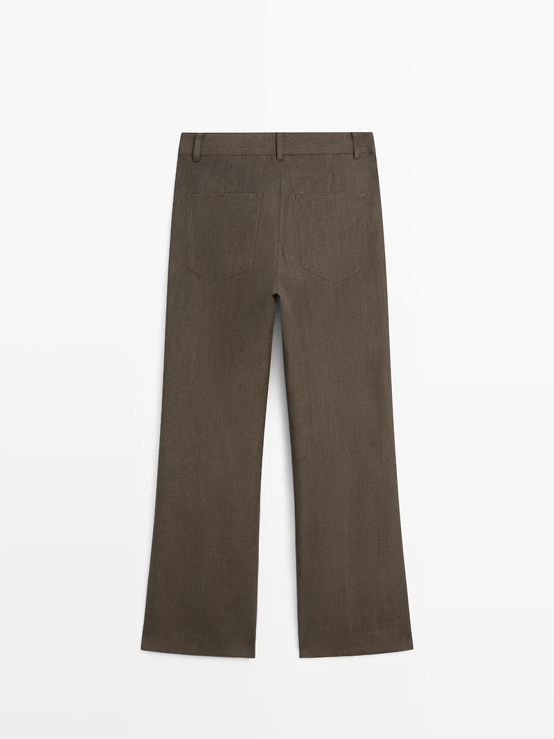Kick flare cropped linen trousers