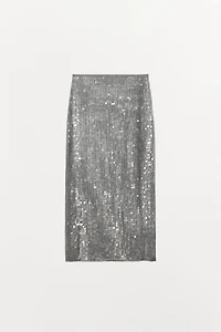 SEQUIN SLIT MIDI SKIRT