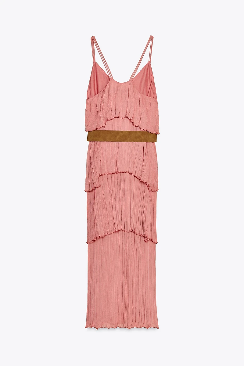 BELTED RUFFLED MIDI DRESS