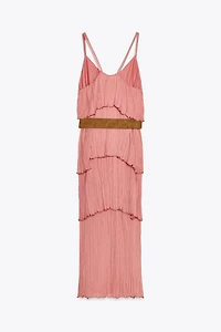 BELTED RUFFLED MIDI DRESS