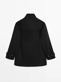 Wool blend high neck coat with button fastening