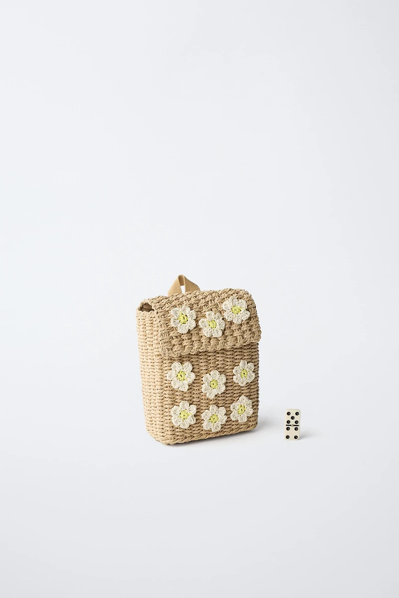 RAFFIA EFFECT FLORAL BACKPACK