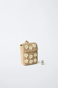 RAFFIA EFFECT FLORAL BACKPACK
