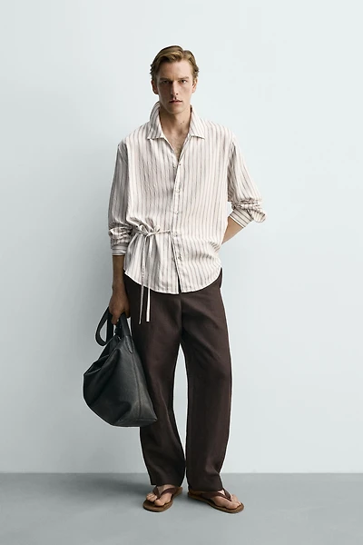 FLOWY STRIPED TIE SHIRT