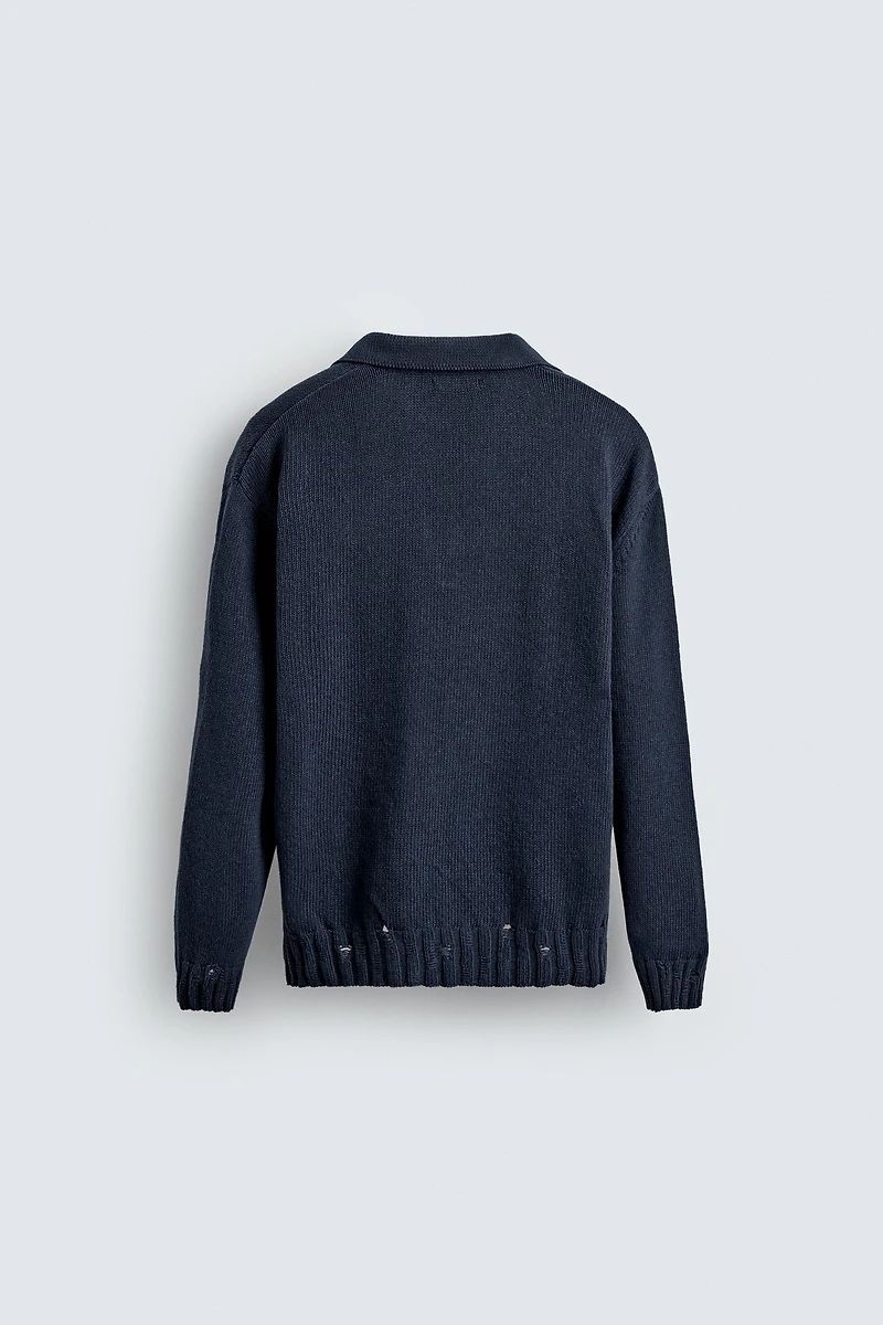 DISTRESSED KNIT POLO