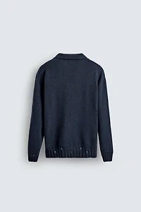 DISTRESSED KNIT POLO