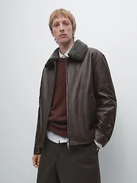 Nappa leather jacket with lambskin collar