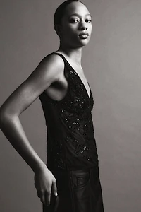 EMBROIDERED TULLE STRAP TOP